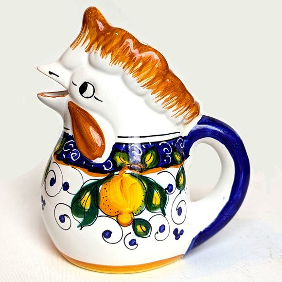 Vintage Italian Majolica Rooster Pitcher Jug – Hand Painted Stoneware 1990s - Picture 3 of 9